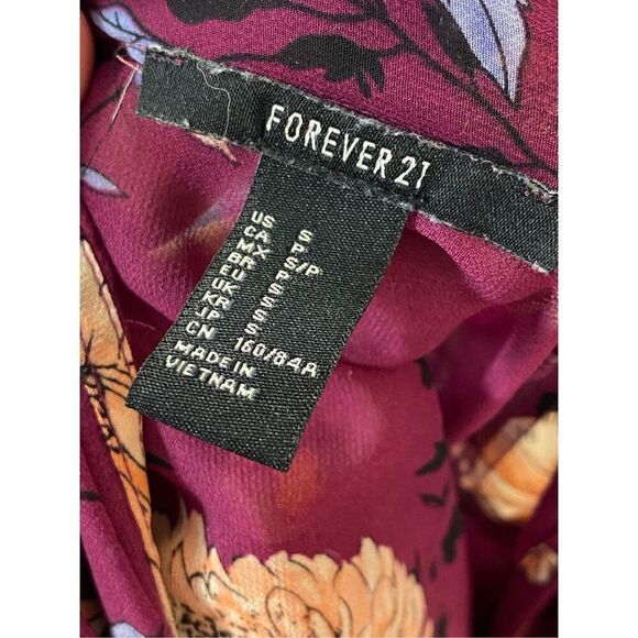 Forever 21 Burgundy Floral Shear Long Sleeve Blouse Collar Sash Ladies Size Smal - Picture 4 of 5